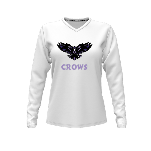 [CUS-DFW-TEES-CMF-VNK-LSL-WHT-FYXS-LOGO3] Decker Comfort T-Shirt (Female Youth XS, White, V Neck, Logo 3, Long Sleeve)