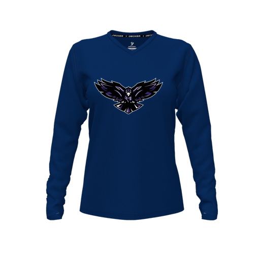 [FTLVCFNV-FYXS-LOGO2] Decker Comfort T-Shirt (Female Youth XS, Navy, V Neck, Logo 2, Long Sleeve)