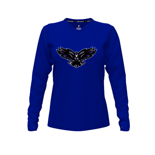 [FTLVCFRY-FYXS-LOGO2] Decker Comfort T-Shirt (Female Youth XS, Royal, V Neck, Logo 2, Long Sleeve)
