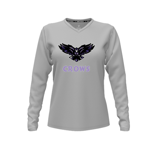 [CUS-DFW-TEES-CMF-VNK-LSL-GRY-FYXS-LOGO3] Decker Comfort T-Shirt (Female Youth XS, Gray, V Neck, Logo 3, Long Sleeve)