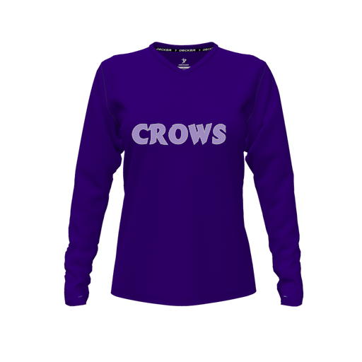 [CUS-DFW-TEES-CMF-VNK-LSL-PUR-FYXS-LOGO1] Decker Comfort T-Shirt (Female Youth XS, Purple, V Neck, Logo 1, Long Sleeve)