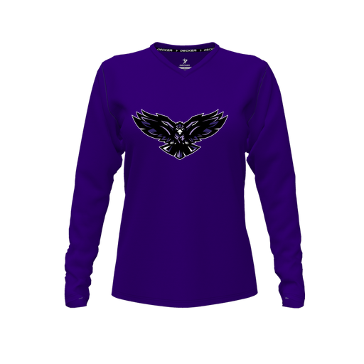 [FTLVCFPP-FYXS-LOGO2] Decker Comfort T-Shirt (Female Youth XS, Purple, V Neck, Logo 2, Long Sleeve)