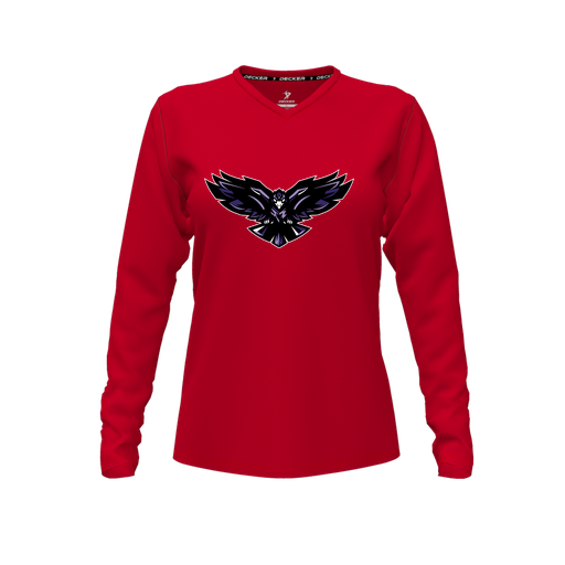 [FTLVPTRD-FYXS-LOGO2] Decker Performance T-Shirt (Female Youth XS, Red, V Neck, Logo 2, Long Sleeve)