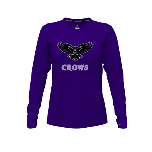 [CUS-DFW-TEES-PER-VNK-LSL-PUR-FYXS-LOGO3] Decker Performance T-Shirt (Female Youth XS, Purple, V Neck, Logo 3, Long Sleeve)